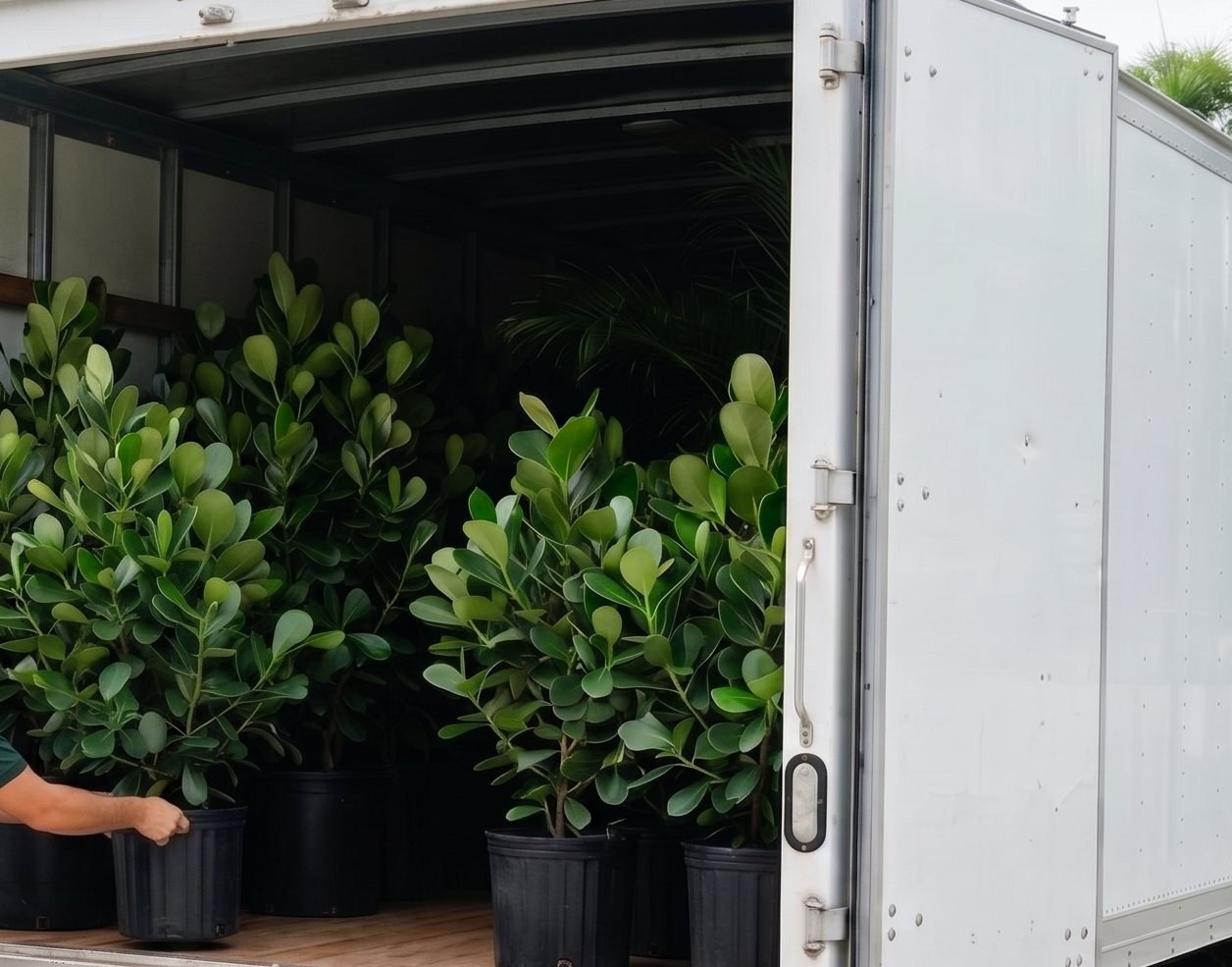 Clusia loaded upright inside the box truck